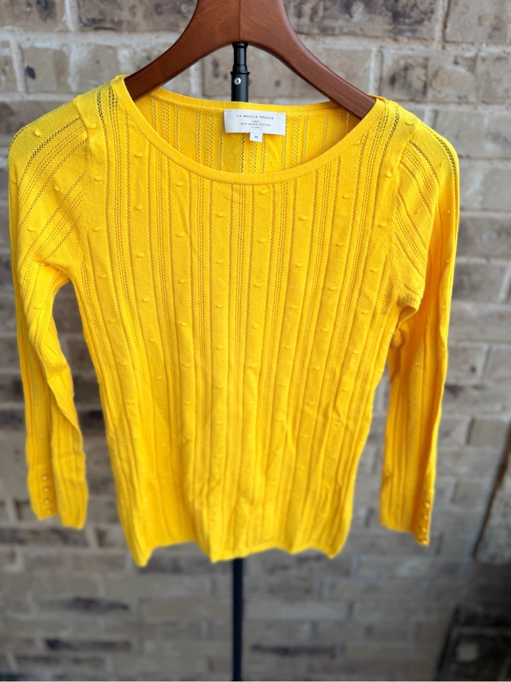 Sezane Bright Yellow Textured Knit Crewneck Sweater size M - Picture 2 of 8